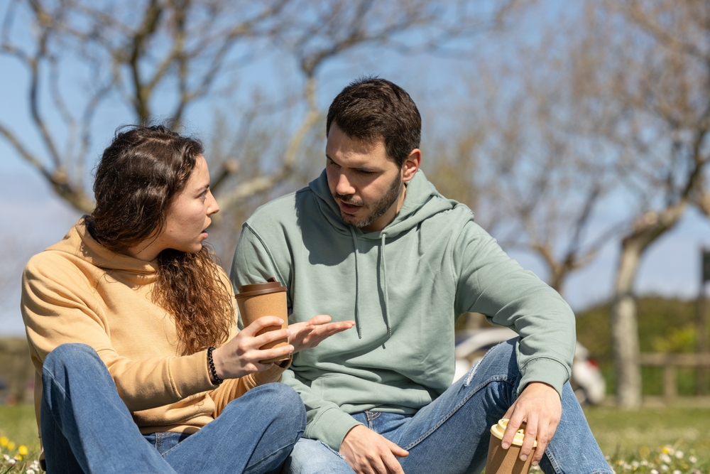 Couple,In,Park,Arguing,Because,They,Disagree.,Young,Couple,On